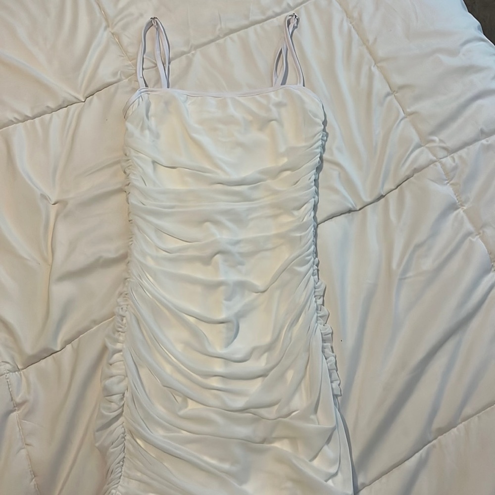 White ruched bodycon dress, good quality, adjustable straps